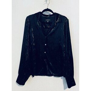Karen Kane Top Womens XL Black Velvet Button Up Puffy Sleeve Witchy Whimsigoth